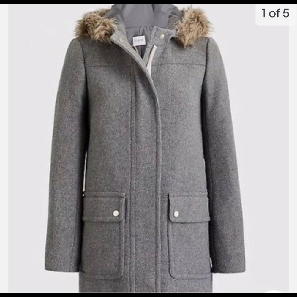 Jcrew coat with faux fur hood